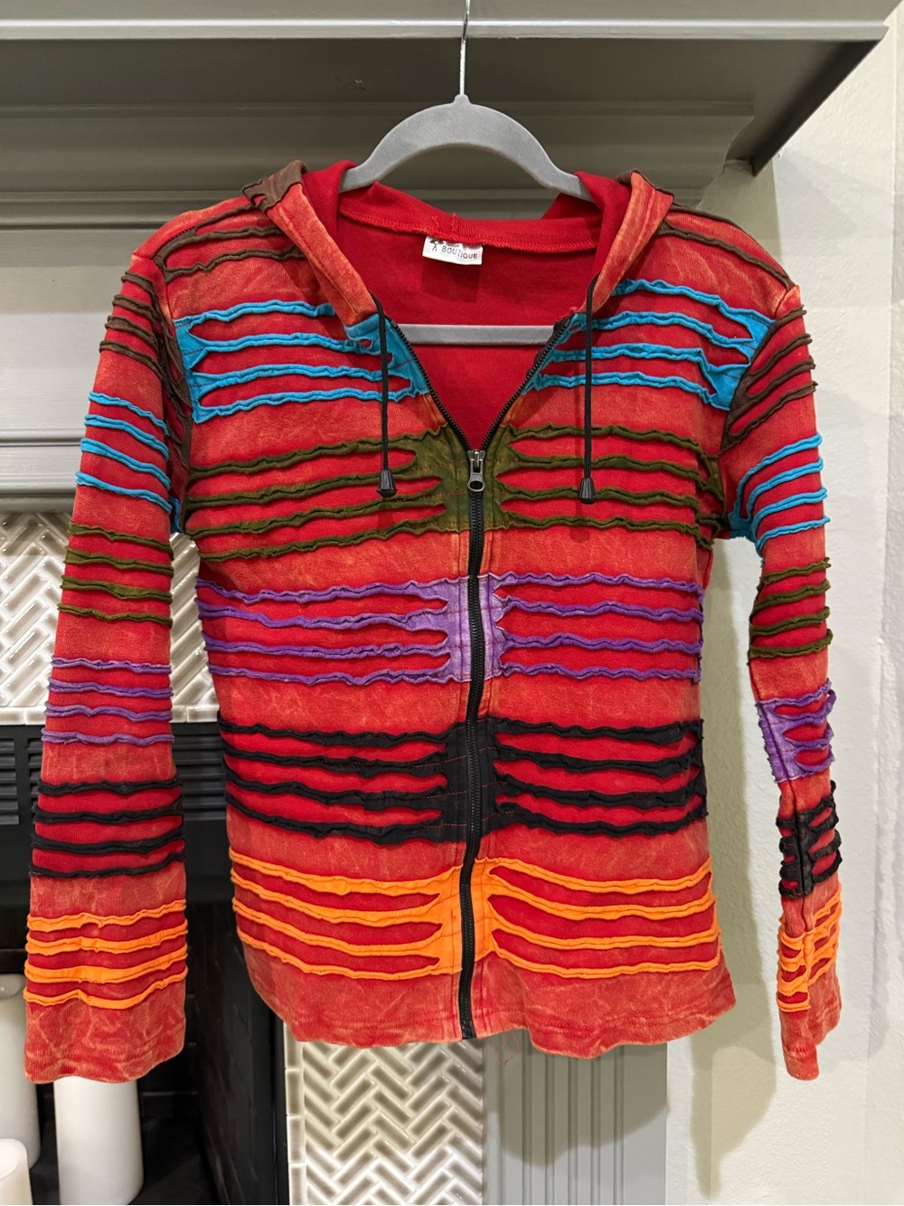 India Boutique Red Multicolor Striped Zip Hoodie Cardigan